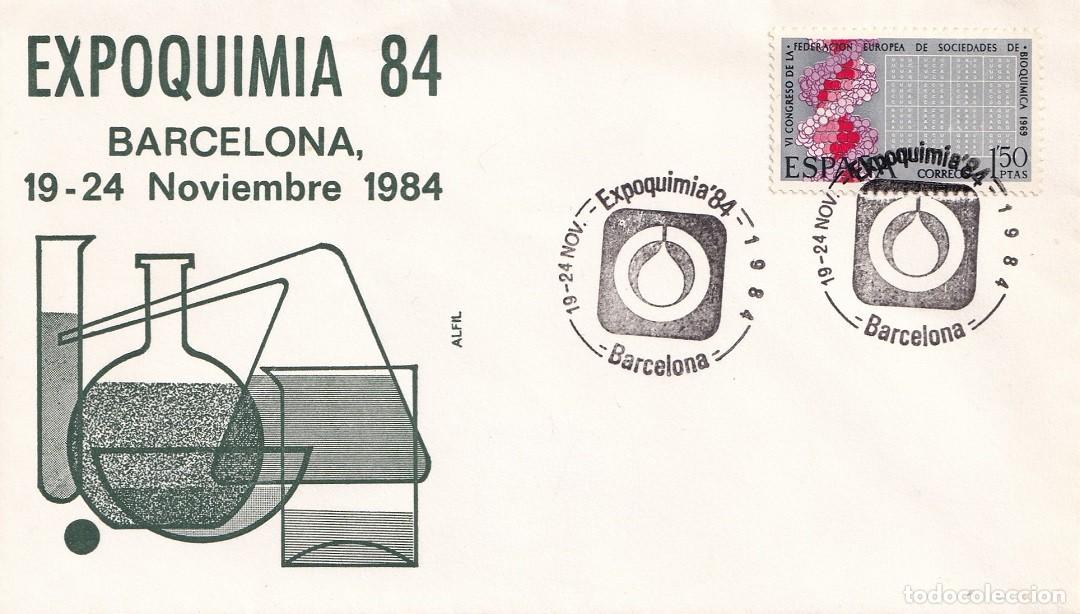 Sellos: Sobre en Alfil Barcelona 1984 - Expoquimia 84 Barcelona 19-24 Noviembre 1984 - Matasellos especiales