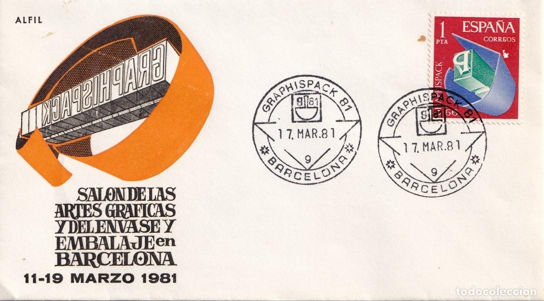 Sellos: Sobre en Alfil Barcelona 1981 - Sal&oacute;n de las Artes Gr&aacute;ficas y del envase y embalaje en Barcelona
