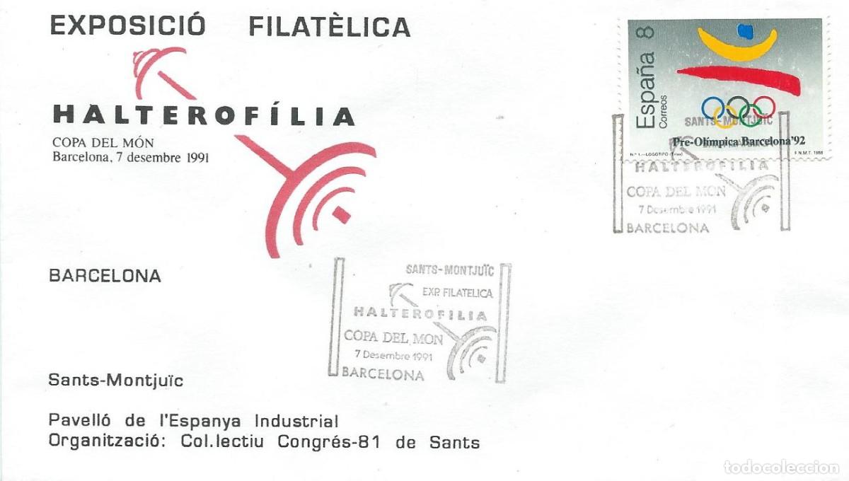 Sellos: 1991. BARCELONA. MATASELLOS/POSTMARK. COPA DEL M&Oacute;N HALTEROFILIA. HIGHLIFTING. DEPORTES/SPORTS.