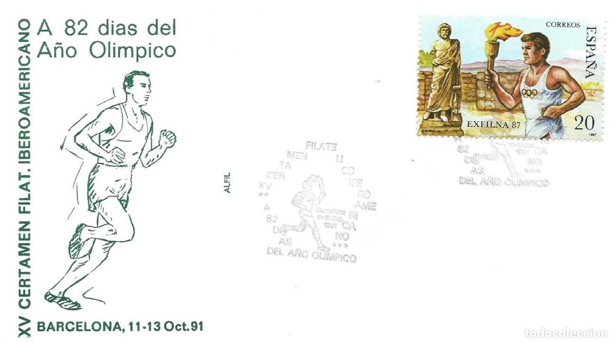 Sellos: 1991. BARCELONA. MATASELLOS/POSTMARK. CERTAMEN FILAT&Eacute;LICO IBEROAMERICANO. ANTORCHA. DEPORTES/SPORTS.