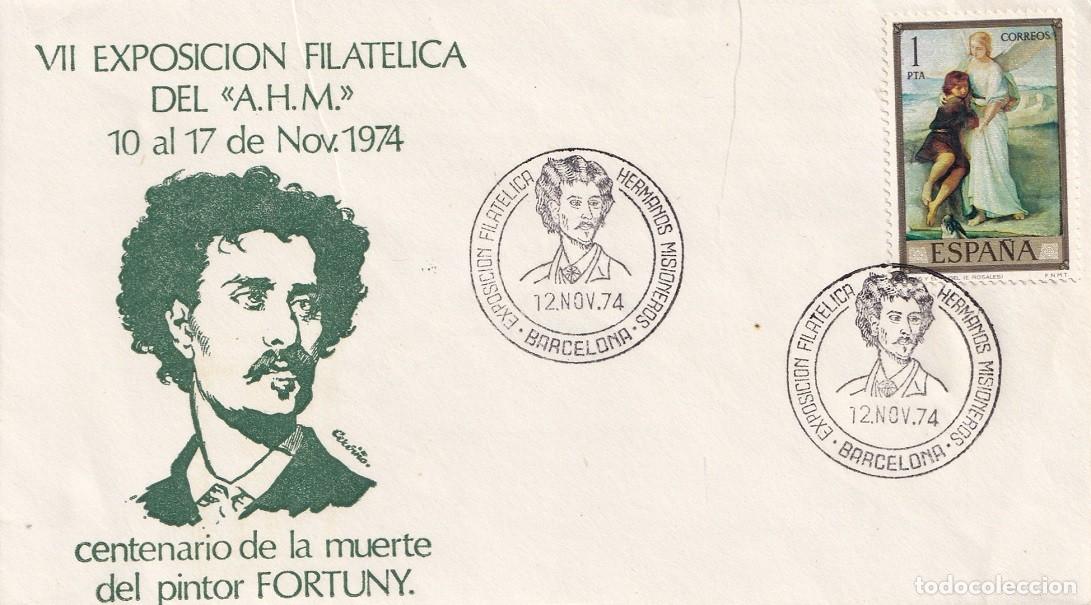 Sellos: Sobre Barcelona 1974 - VII Exposici&oacute;n Filat&eacute;lica del A.H.M. - Centenario muerte del pintor Fortuny