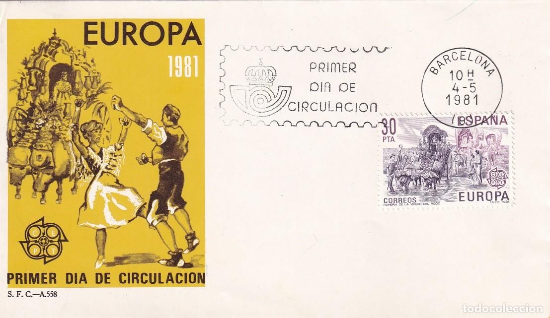 Sellos: SPD Barcelona 1981 - Europa CEPT Folklore - Romer&iacute;a de la Virgen del Roc&iacute;o - Primer d&iacute;a circulaci&oacute;n