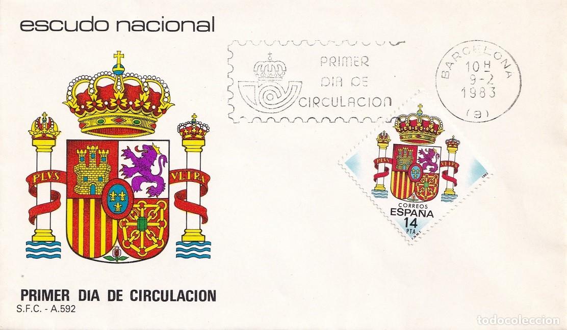 Sellos: SPD Barcelona 1983 - Escudo Nacional - Primer d&iacute;a de circulaci&oacute;n - FDC