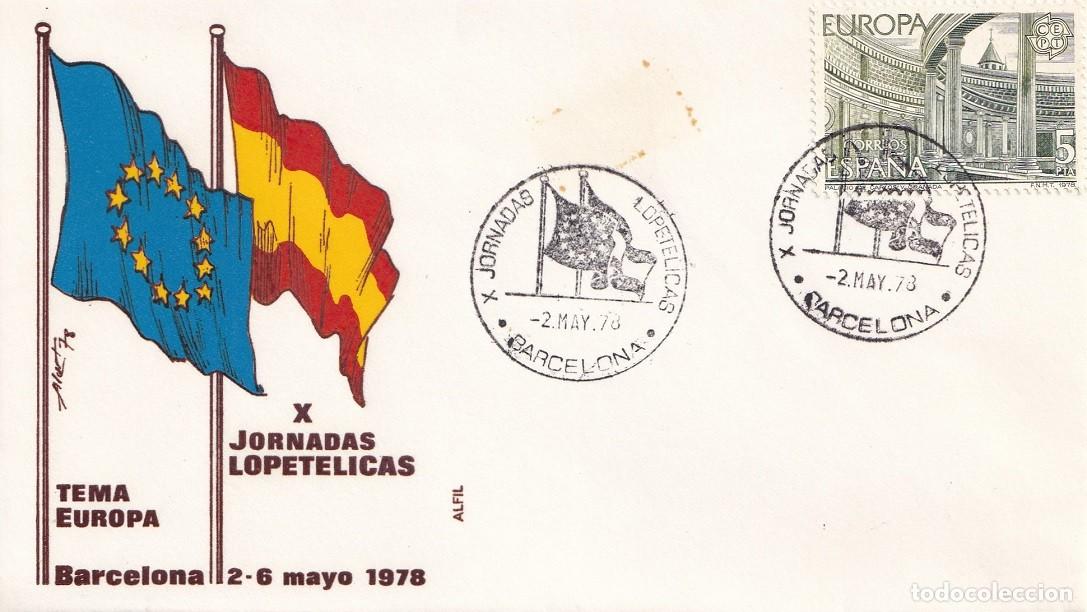 Sellos: Sobre en Alfil Barcelona 1978 - Tema Europa - X Jornadas Lopet&eacute;licas - Barcelona 2-6 Mayo 1978