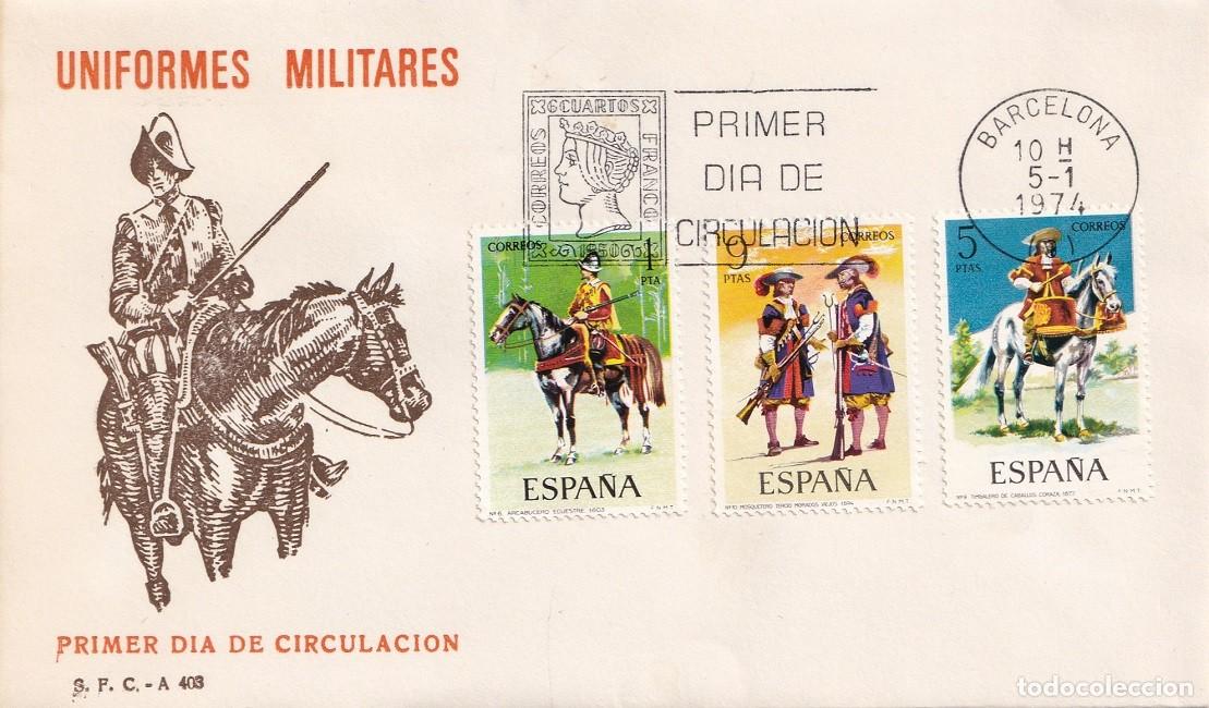 Sellos: SPD Barcelona 1974 - Uniformes militares - Arcabucero ecuestre - Mosqueteros de los tercios morados
