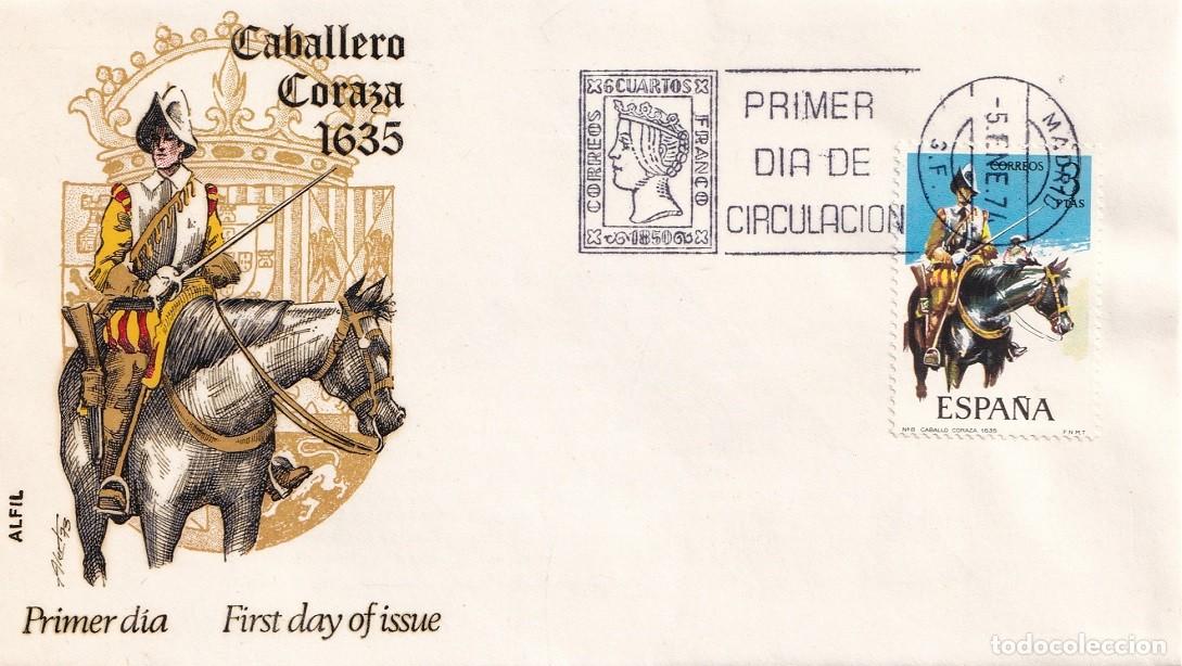 Sellos: SPD Alfil Madrid 1974 - Uniformes militares - Caballero coraza - Coracero de caballer&iacute;a - Primer d&iacute;a