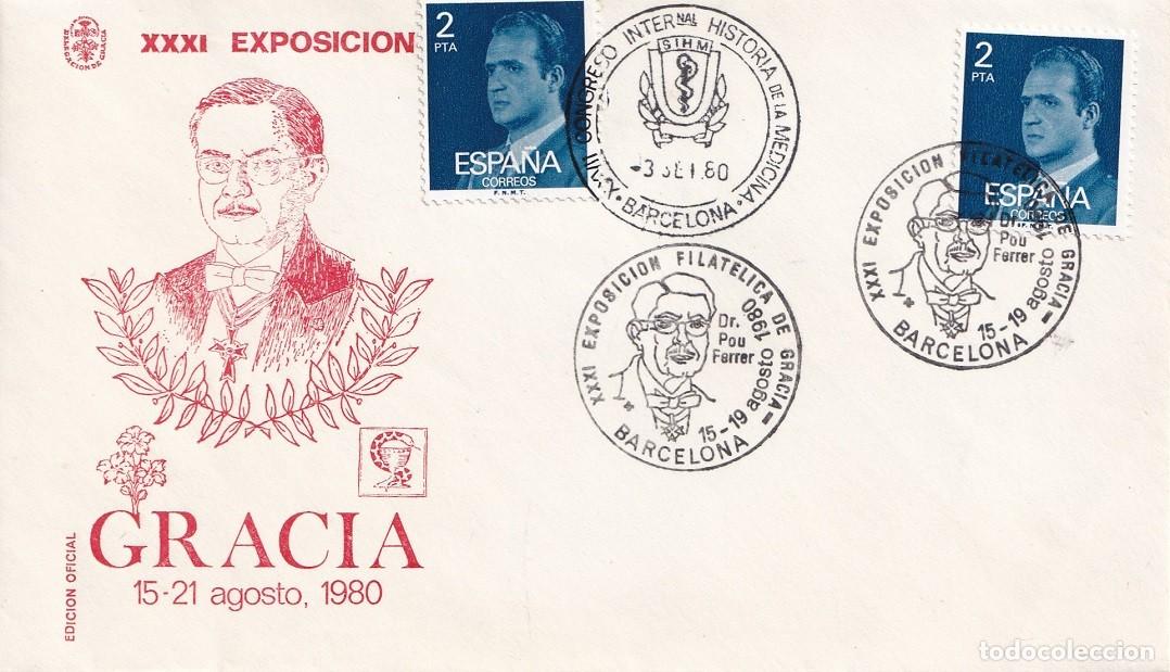 Sellos: Sobre Edici&oacute;n Oficial Barcelona 1980 - Dr Pou Ferrer - XXXI Exposici&oacute;n Filat&eacute;lica de Gracia 15-21 Ag