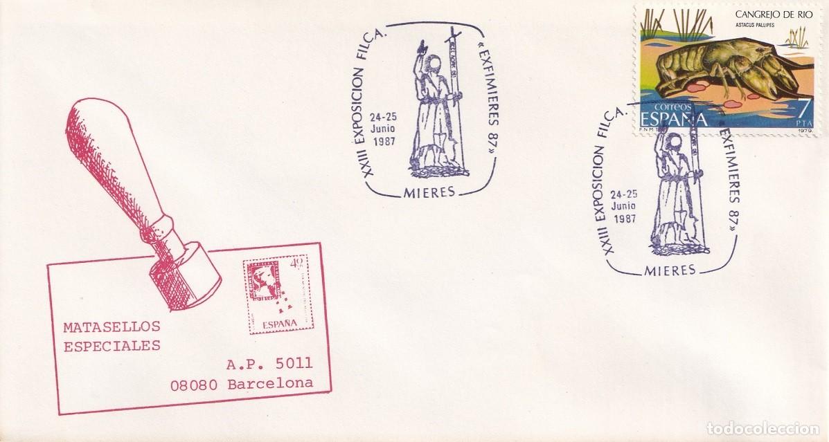 Sellos: Sobre Mieres 1987 - Exfimieres 87 - XXIII Exposici&oacute;n filat&eacute;lica - Matasellos especiales