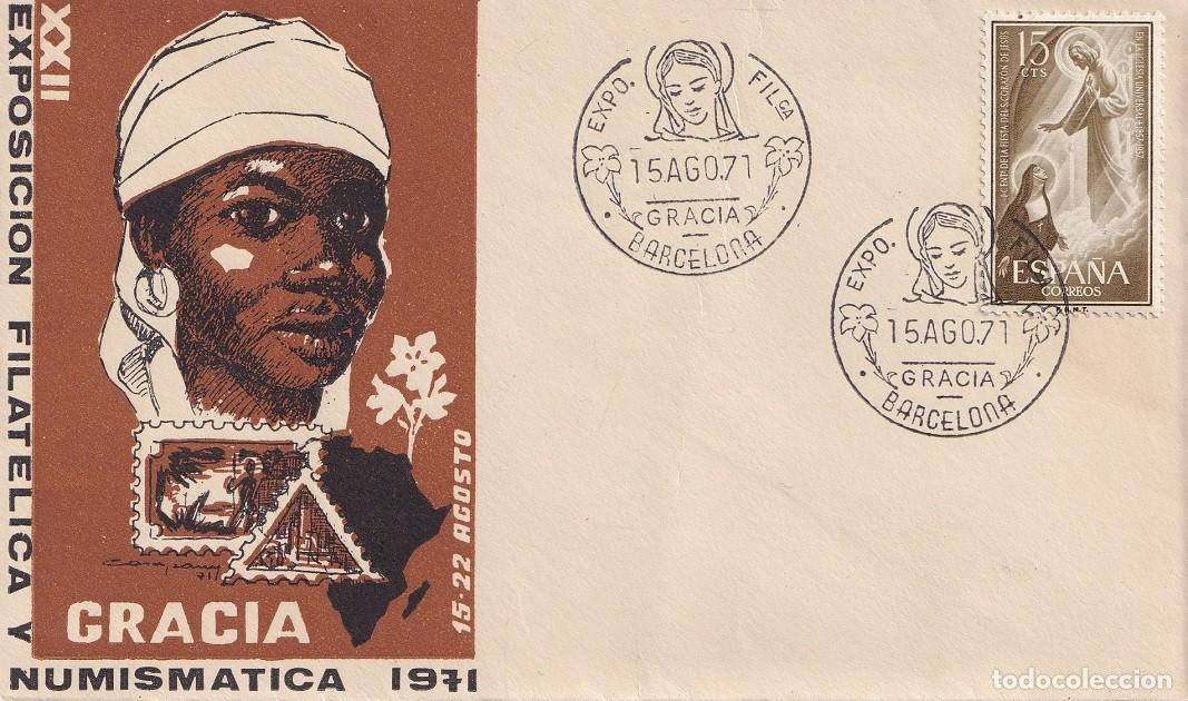 Sellos: Sobre Barcelona 1971 - XXII Exposici&oacute;n filat&eacute;lica y numism&aacute;tica Gracia 1971 - Matasellos especiales