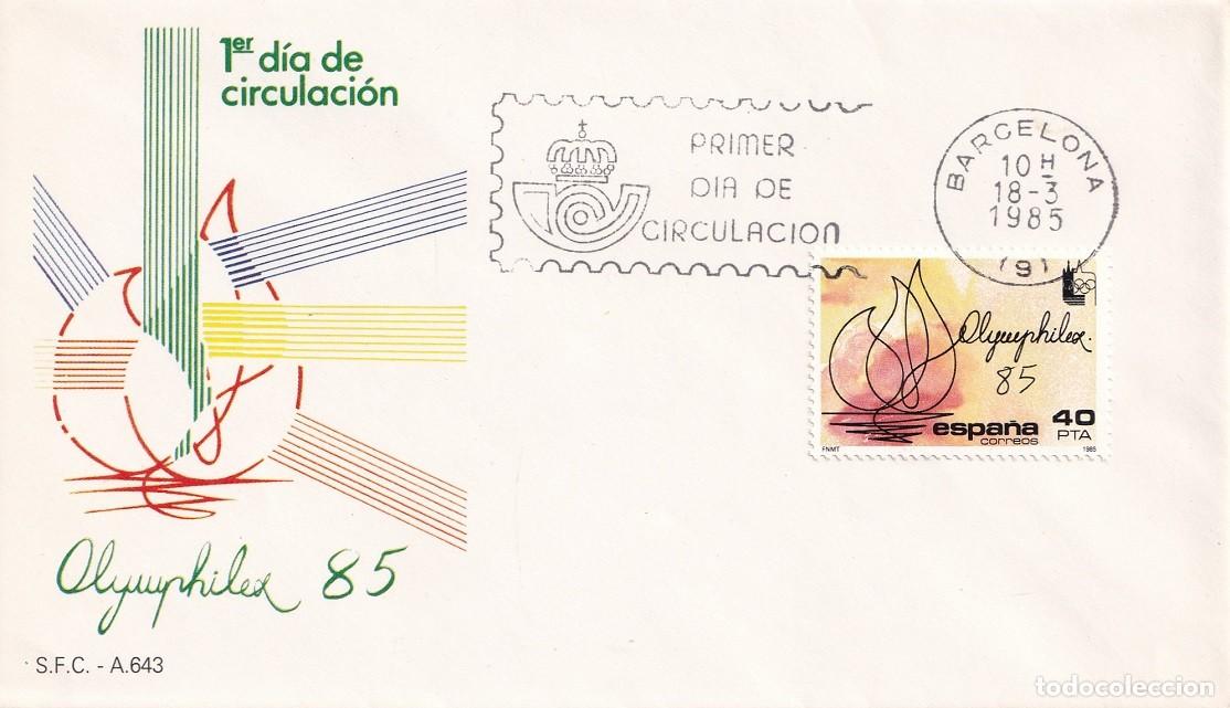 Sellos: SPD Barcelona 1985 - Exposici&oacute;n Mundial de Filatelia Ol&iacute;mpica Olymphilex 85 - Primer d&iacute;a circulaci&oacute;n