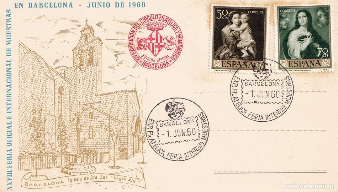 Sellos: Tarjeta Barcelona 1960 - XXVIII Feria Oficial e Internacional de muestras en Barcelona - Matasellos