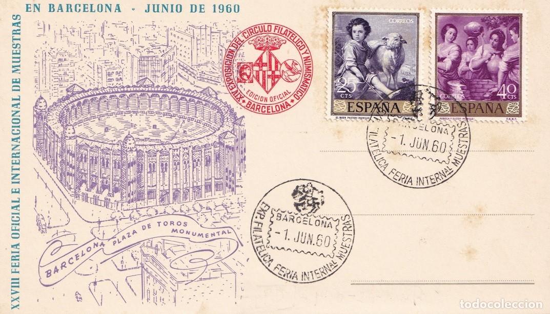 Sellos: Tarjeta Barcelona 1960 - XXVIII Feria Oficial e Internacional de muestras en Barcelona - Matasellos