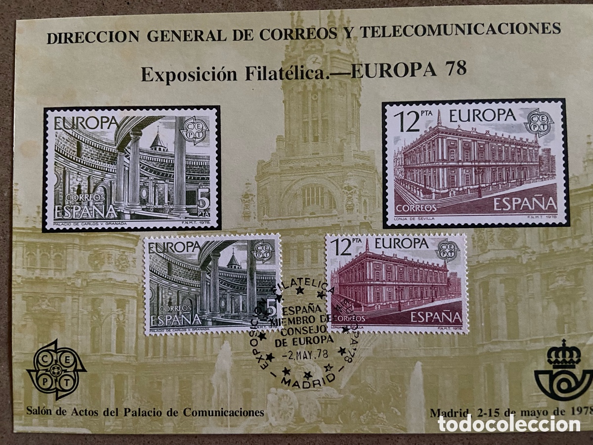 Sellos: TARJETA CON MATASELLO ESPECIAL PRIMER D&Iacute;A CONSEJO DE EUROPA 1978