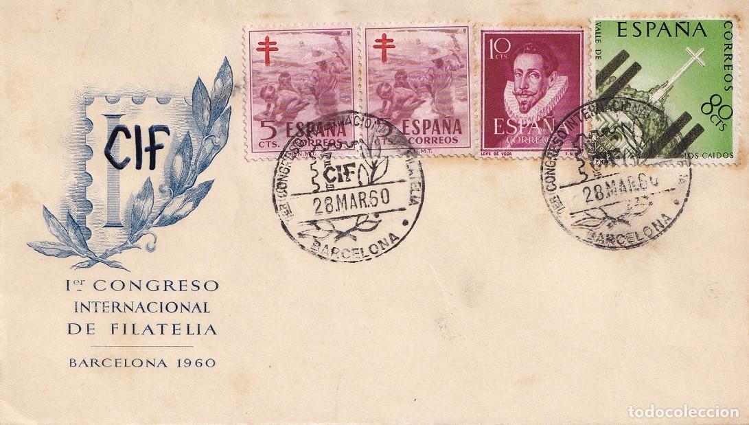 Sellos: Sobre Barcelona 1960 - Ier Congreso Internacional de Filatelia - CIF - Matasellos especiales