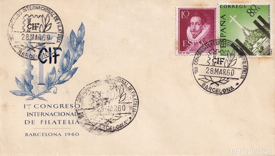Sellos: Sobre Barcelona 1960 - Ier Congreso Internacional de Filatelia - CIF - Matasellos especiales
