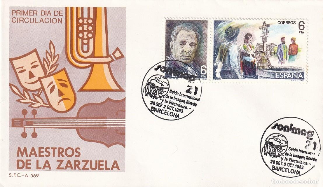 Sellos: SPD Barcelona 1982 Sonimag 21 - Maestros de la Zarzuela Maruxa Amadeo Vives - Primer d&iacute;a circulaci&oacute;n
