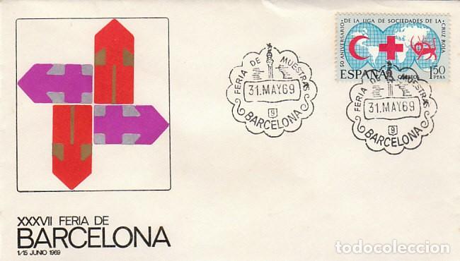 Sellos: A&Ntilde;O 1969, ESTATUA DE COLON, FERIA DE MUESTRAS DE BARCELONA, SOBRE OFICIAL