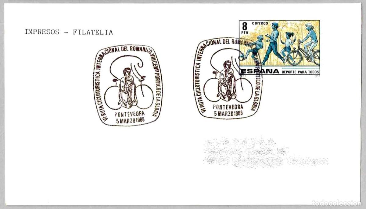 Sellos: Matasellos VI RUTA CICLOTURISTA INT. DEL ROMANICO. Pontevedra, Galicia, 1988
