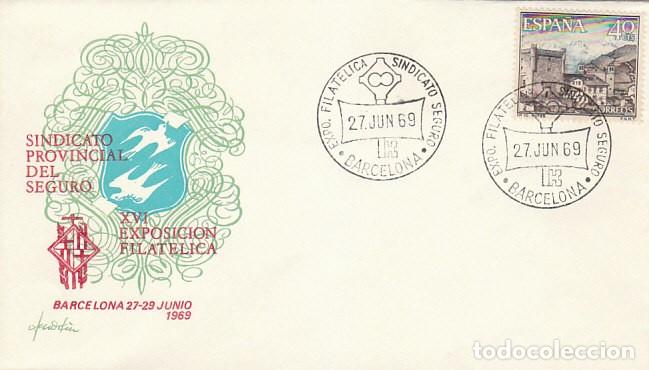 Sellos: A&Ntilde;O 1969, BARCELONA, SINDICATO DEL SEGURO, SOBRE DE ALFIL