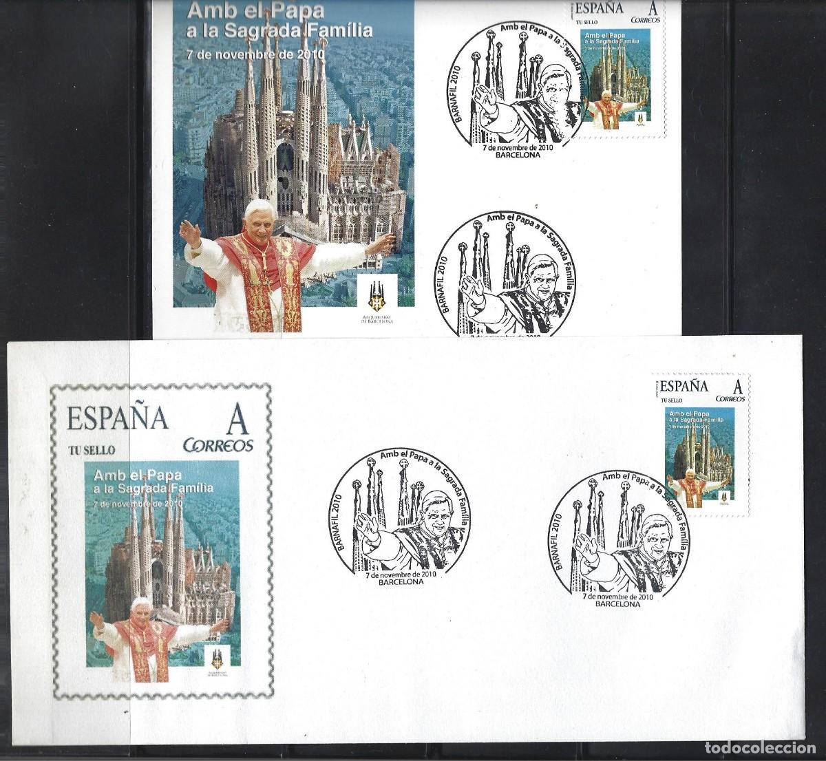 Sellos: ESPA&Ntilde;A 2010 SOBRE+TARJETA CON EL PAPA EN LA SAGRADA FAMILIA