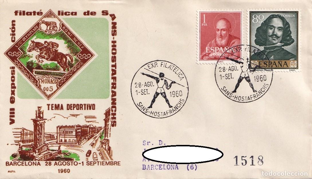 Sellos: Sobre en Alfil Sans Hostafranchs 1960 - VIII Exposici&oacute;n Filat&eacute;lica y Numism&aacute;tica Tema deportivo