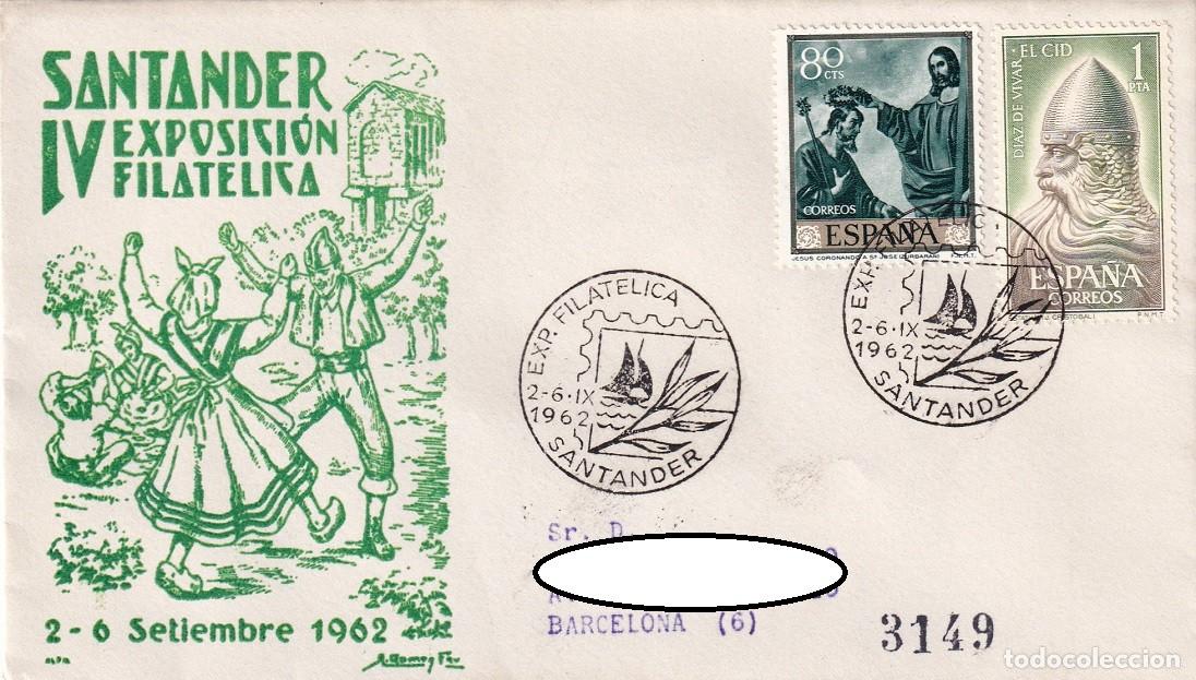 Sellos: Sobre Certificado Santander 1962 - IV Exposici&oacute;n filat&eacute;lica 2-6 Setiembre 1962 - Matasellos especial