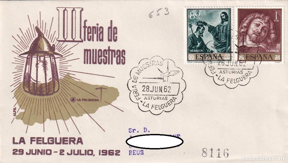 Sellos: Sobre en Alfil La Felguera 1962 - III Feria de Muestras - Matasellos especiales