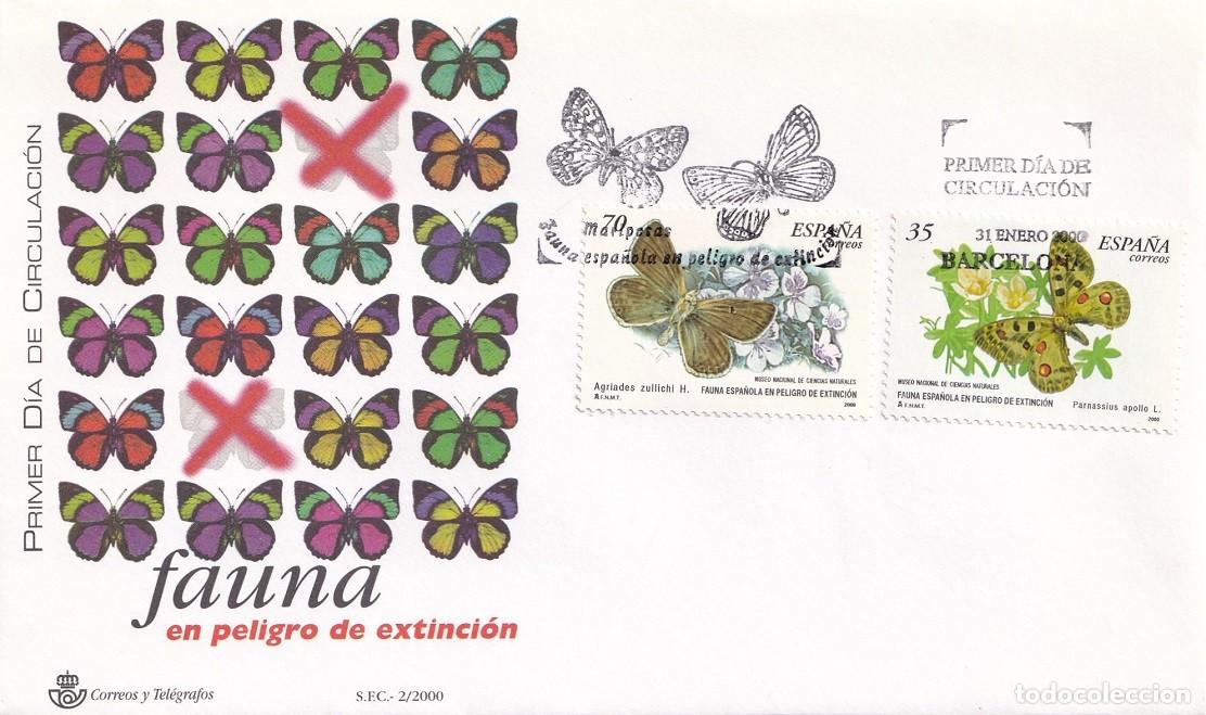Sellos: SPD Barcelona 2000 - Fauna en peligro de extinci&oacute;n - Mariposa Apolo y hep&aacute;tica blanca - Mariposa de