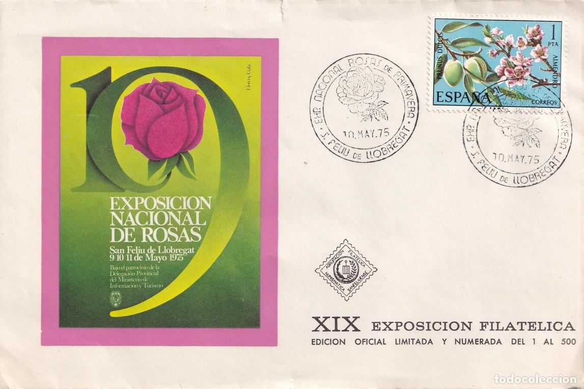 Sellos: Sobre San Feliu de Llobregat 1975 - 19 Exposici&oacute;n Nacional de Rosas - XIX Exposici&oacute;n Filat&eacute;lica