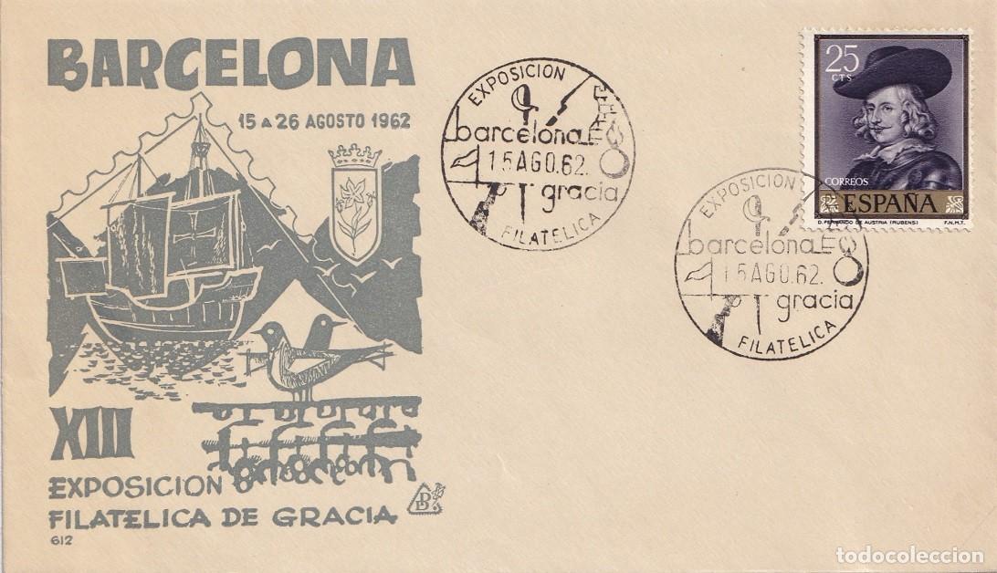 Sellos: Sobre Barcelona 1962 - XIII Exposici&oacute;n filat&eacute;lica de Gracia - Matasellos especiales