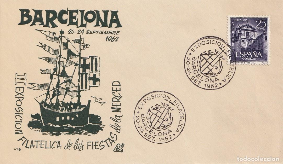 Sellos: Sobre Barcelona 1962 - II Exposici&oacute;n filat&eacute;lica de las Fiestas de la Merced - Matasellos especiales
