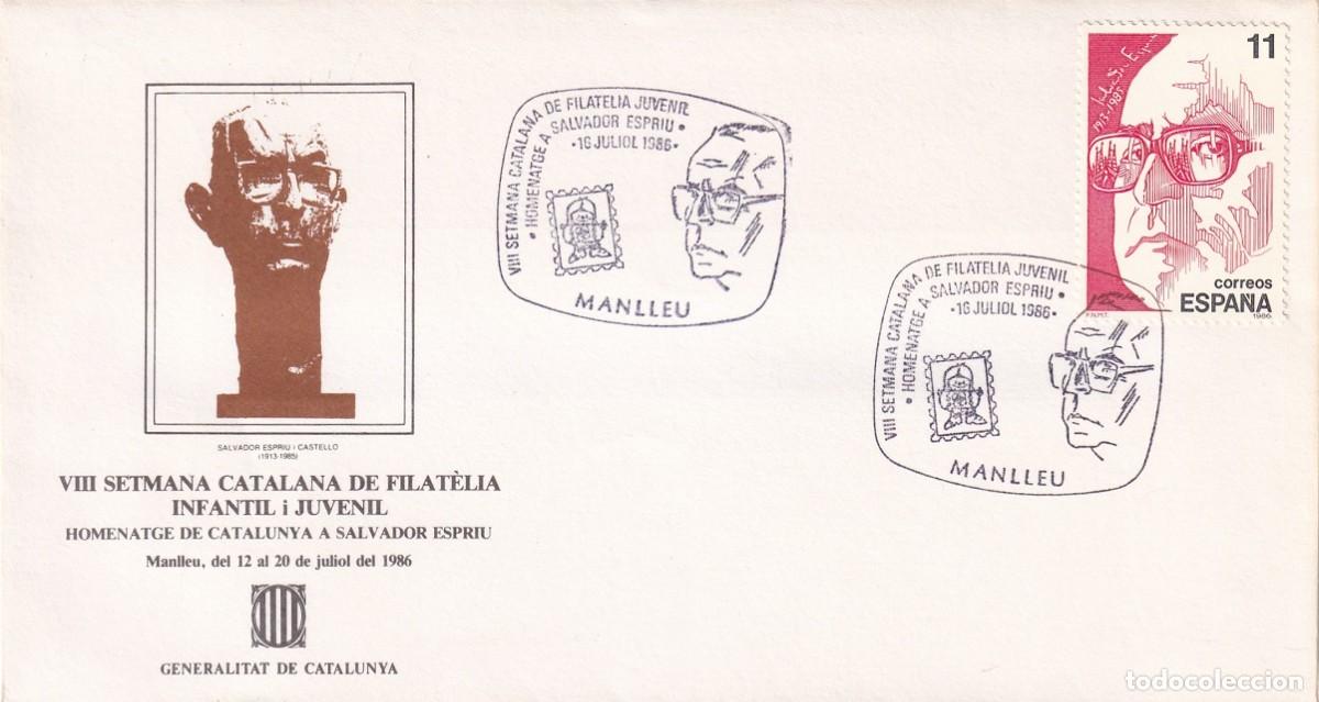 Sellos: Sobre Manlleu 1986 - Homenatge a Salvador Espriu - VIII Setmana catalana de filat&egrave;lia infantil i juv