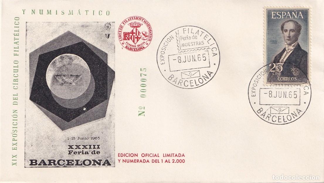 Sellos: Sobre Barcelona 1965 - XXXIII Feria de Barcelona - XIX Exposici&oacute;n c&iacute;rculo filat&eacute;lico y numism&aacute;tico