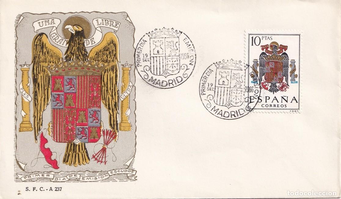 Sellos: SPD Madrid 1966 Primer d&iacute;a emisi&oacute;n - Escudo nacional preconstitucional Una grande libre - Matasellos