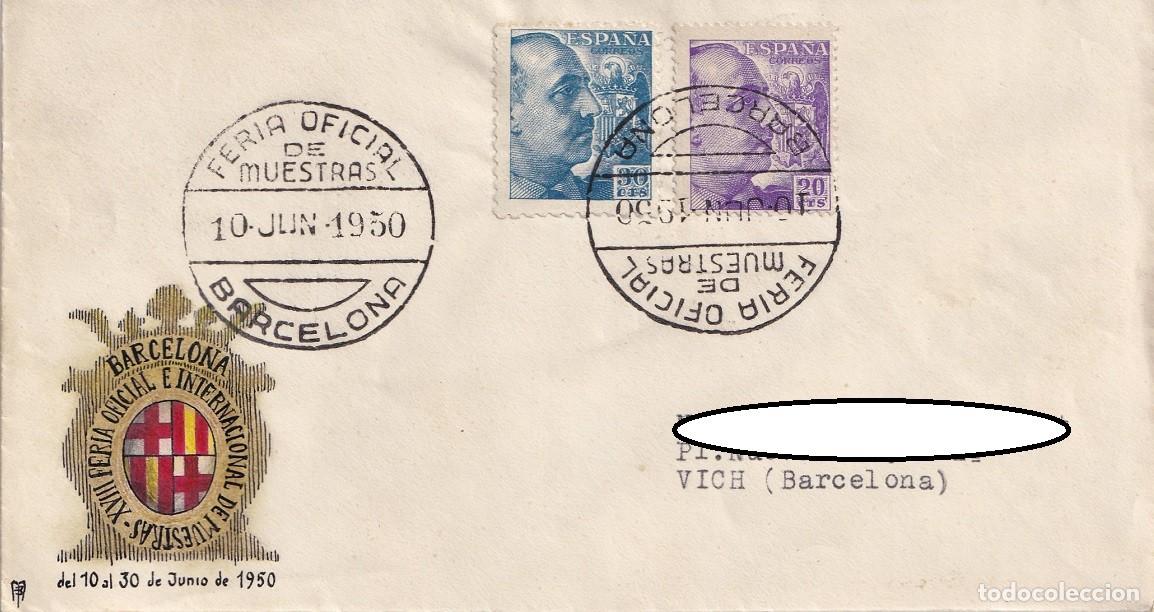 Sellos: Sobre Barcelona 1950 - XVIII Feria Oficial e Internacional de muestras Barcelona - Matasellos