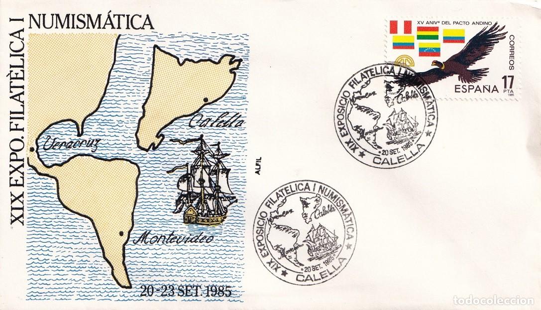 Sellos: Sobre en Alfil Calella 1985 - XIX Exposici&oacute; Filat&egrave;lica i numism&agrave;tica - Matasellos especiales