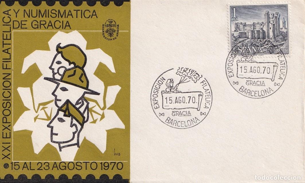 Sellos: Sobre Barcelona 1970 - XXI Exposici&oacute;n Filat&eacute;lica y Numism&aacute;tica de Gracia - Matasellos especiales