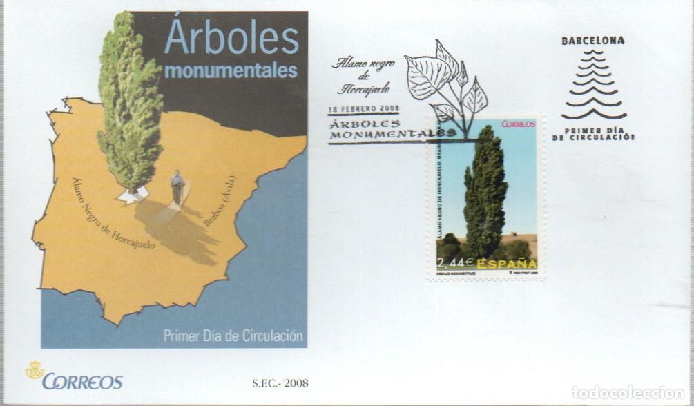 Sellos: EDIFIL 4390,ARBOLES MONUMENTALES: ALAMO NEGRO DE HORCAJUELO (AVILA) PRIMER DIA DE 18-2-2008