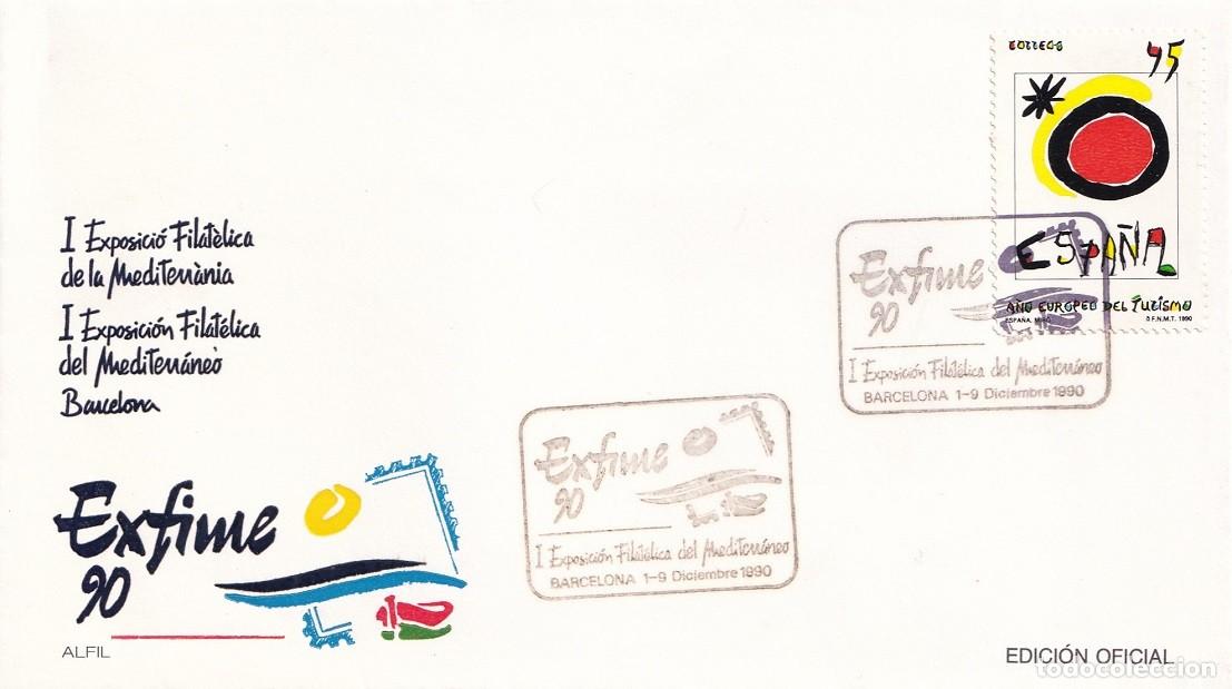 Sellos: Sobre Barcelona 1990 - Exfime 90 - I Exposici&oacute;n Filat&eacute;lica del Mediterr&aacute;neo - Edici&oacute;n oficial