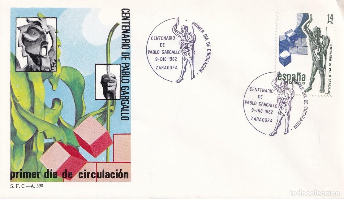 Sellos: SPD Zaragoza 1982 - Centenario del nacimiento del escultor Pablo Gargallo - El profeta - Primer d&iacute;a
