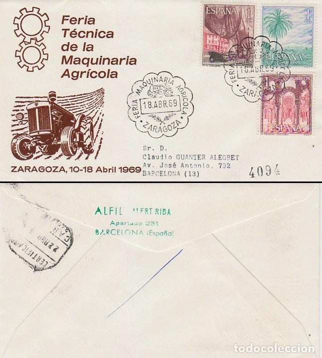Sellos: A&Ntilde;O 1969, feria de la maquinaria agricola en zaragoza, sobre de alfil circulado