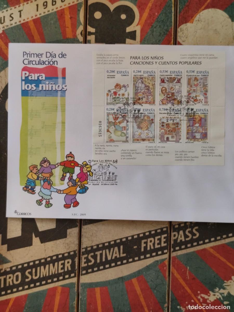 Sellos: 13 Para los ni&ntilde;os Canciones y cuentos populares 14 de Febrero 2005 Sobre primer d&iacute;a Edifil 4154
