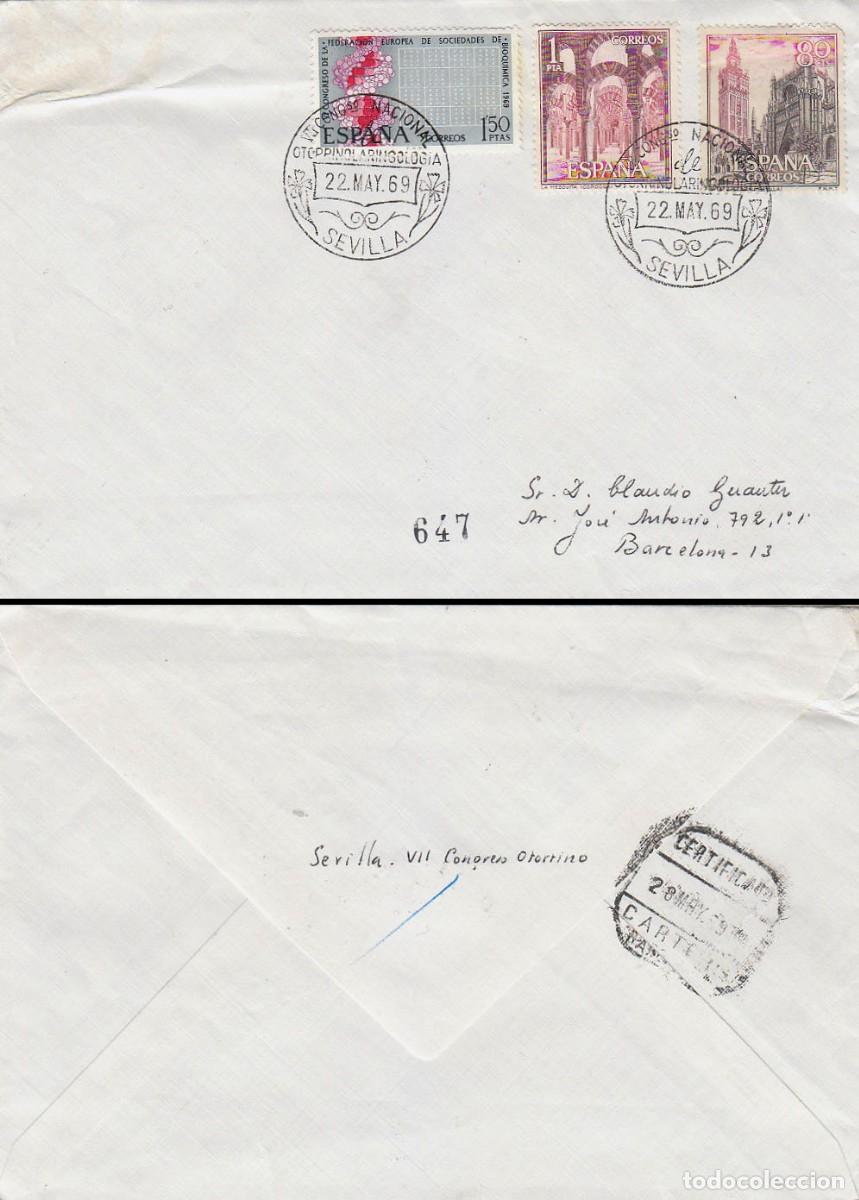 Sellos: A&Ntilde;O 1969, OTORRINOLARINGOLOGIA, CONGRESO NACIONAL EN SEVILLA, CIRCULADO, MEDICINA