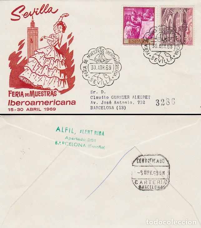 Sellos: A&Ntilde;O 1969, FERIA DE ABRIL, FERIA DE MUESTRAS IBEROAMERICANA DE SEVILLA, SOBRE DE ALFIL CIRCULADO