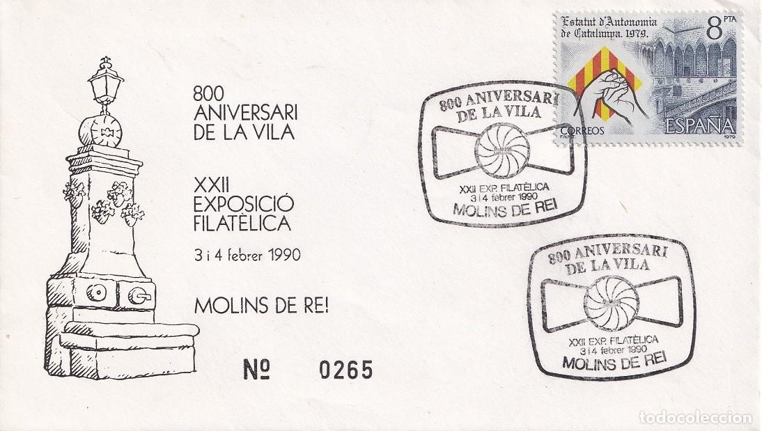 Sellos: Sobre Molins de Rei 1990 - 800 Aniversari de la Vila - XXII Exposici&oacute; filat&egrave;lica - Matasellos
