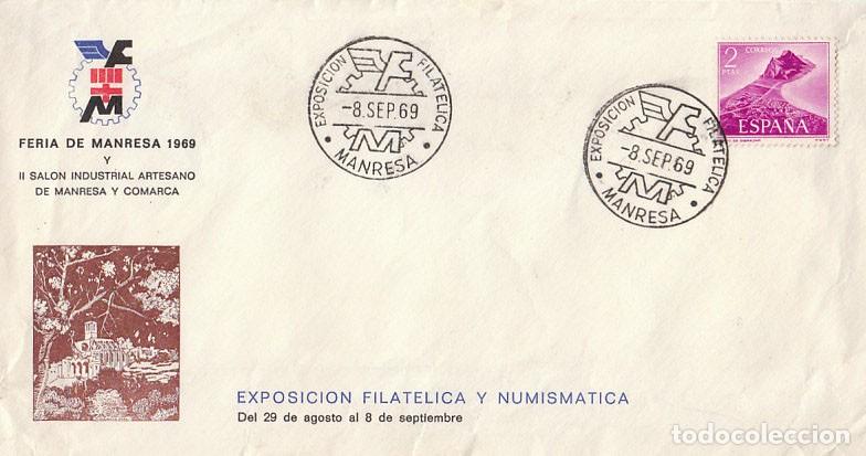 Sellos: A&Ntilde;O 1969, MANRESA, FERIA Y SALON INDUSTRIAL, SOBRE OFICIAL