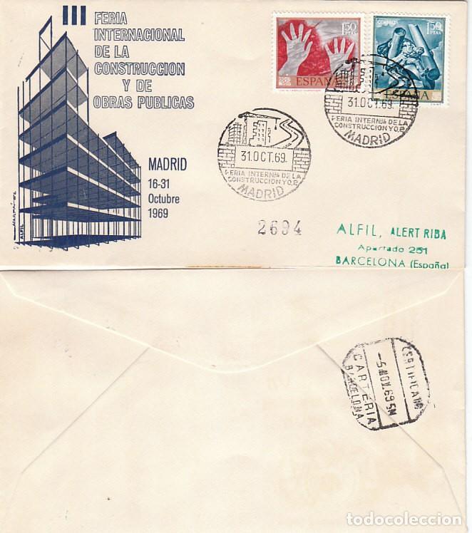 Sellos: A&Ntilde;O 1969, MADRID, Construccion y obras publicas, feria internacional, SOBRE DE ALFIL CIRCULADO