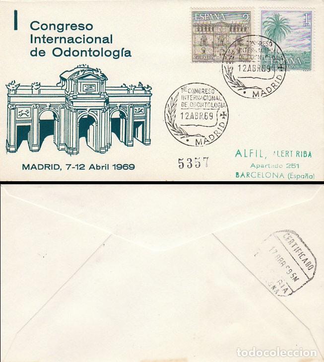 Sellos: A&Ntilde;O 1969, MADRID, CONGRESO NACIONAL DE ODONTOLOGIA, SOBRE DE ALFIL CIRCULADO, MEDICINA