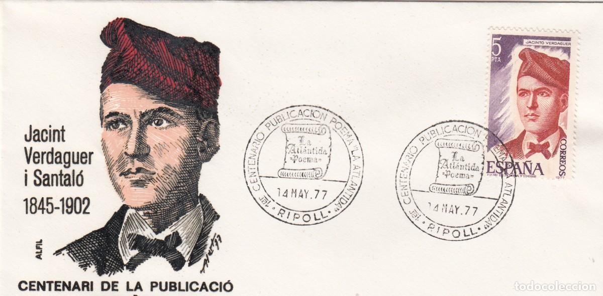 Sellos: MATASELLOS CENTENARIO PUBLICACI&Oacute;N POEMA L'ATL&Agrave;NTIDA DE JACINT VERDAGUER - RIPOLL - 1977