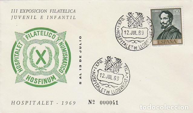 Sellos: A&Ntilde;O 1969, HOSPITALET DE LLOBREGAT, HOSFINUM, SOBRE OFICIAL NUMERADO